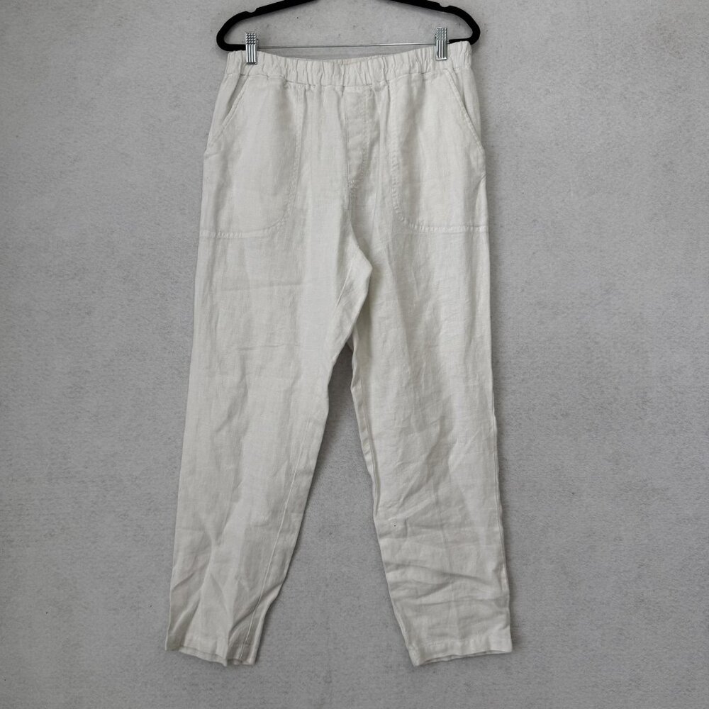 Not Monday Pants Womens Medium White Linen Jogger Tapered Casual Made In USA